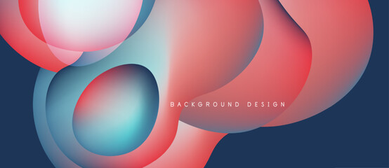 Abstract fluid shapes overlap, creating vibrant color gradients. Design features blue, pink, turquoise hues. Modern aesthetic.