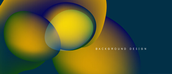 Abstract fluid shapes blend, creating vibrant color gradients. Dynamic composition suggests movement, energy, modern design aesthetic.