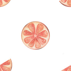 Seamless pattern with orange slices. Hand-painted watercolor illustration isolated on white background for printing on textile, wallpaper, packaging, stationery, magic, festive decor