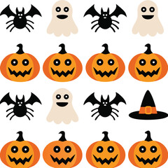 A spooky collection of halloween icons featuring pumpkins and other festive elements