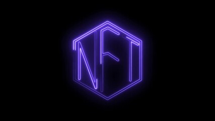 Nft neon light effect digital asset concept for blockchain and cryptocurrency on black background - Powered by Adobe