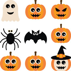 Spooky halloween icon collection featuring pumpkins and other festive elements