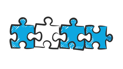 Blue puzzle pieces connected connection black