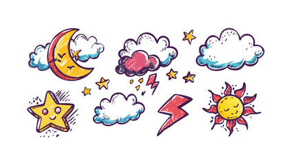 Cartoon weather icons with transparent background comic