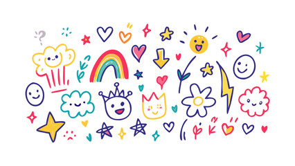 Cheerful doodle collection vibrant colors doodles rainbow
