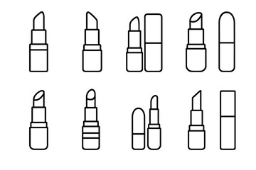 Lipstick line icon set. Minimal outline cosmetic and beauty symbols. Makeup glamour fashion pictogram collection for web design, apps, UI, UX. Vector illustration.