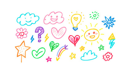 Colorful hand drawn doodles icons symbols