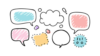 Colorful hand drawn speech bubbles and shapes communication