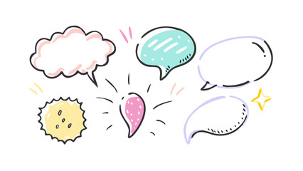 Colorful hand drawn speech bubbles and shapes thought bubbles