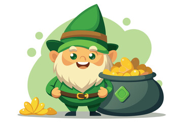 Cartoon leprechaun with pot of gold