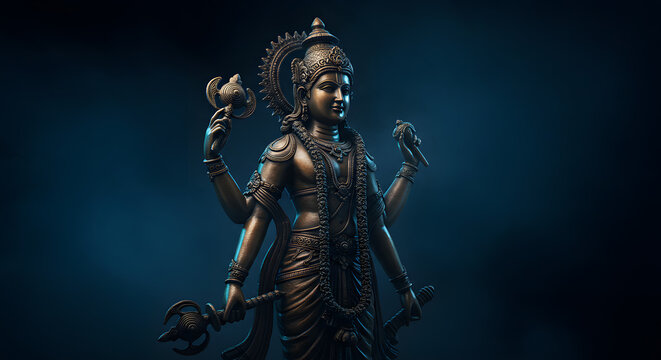 Majestic statue of the hindu god lord vishnu a concept for diwali festival worship religion culture tradition art and a spiritual celebration
