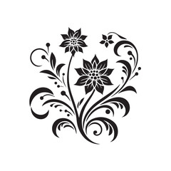 Floral design silhouette black and white vector icon