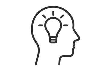 Human Head Silhouette With Light Bulb Idea Icon. Creativity Innovation Thinking Brainstorm Vector Concept. Outline Inspiration Sign. Solution Mind Symbol For Web Design, App, Business, Education