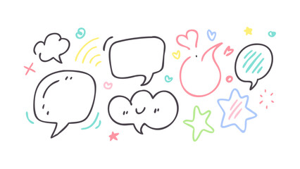 Hand drawn colorful speech bubbles and shapes thought bubbles