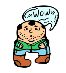 
Vector colored illustration of a boy walking feebly and exclaiming in surprise