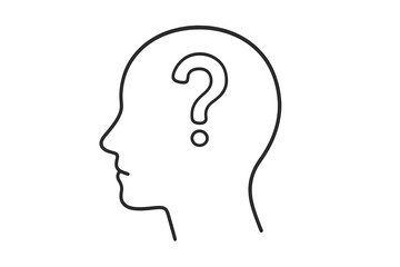 Question mark in human head profile. Simple thin line vector icon. Metaphor for doubt, confusion, problem solving, psychology, mind, thinking process, questions, faq, and support.