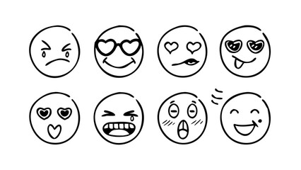 Hand drawn doodle emoticons emoji smiley