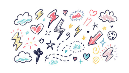 Hand drawn doodle set crayon pastel vector