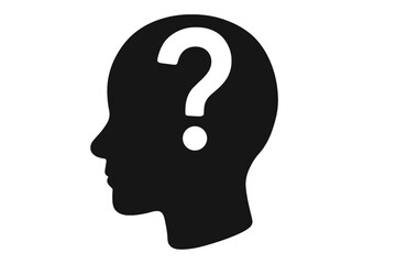 Human head silhouette with question mark. Symbol of doubt, confusion, and uncertainty. Psychology concept, mental health icon. Thinking, problem solving, and asking.
