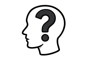 Question mark in head silhouette vector. Metaphor for doubt, confusion, unknown. Mental health, psychology symbol. Seeking answers, problem solving, contemplation, intellectual crisis.
