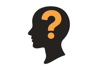 Question mark in human head silhouette. Concept of psychology, mental health, doubt, and confusion. Symbol for questions, ideas, knowledge, problem solving, and FAQ support.