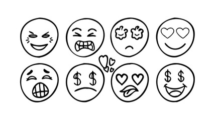 Hand Drawn Emoji Faces With Different Expressions illustration