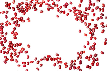 The High-resolution photo of red bean seeds, piled and scattered on the ground.