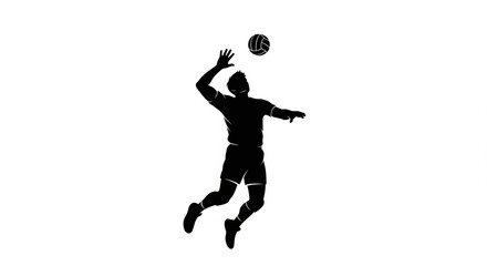 Dynamic Male Volleyball Player Silhouette Jumping and Spiking the Ball on Isolated transparent background