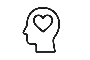 Heart in head silhouette icon. Concept of being in love, feelings, emotions, romance. Psychology, mental health, positive thinking, empathy, compassion, self-love. Vector logo.