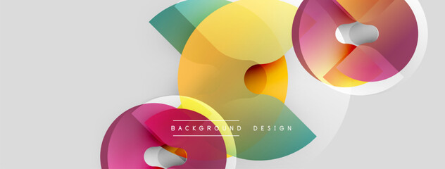 Fototapeta premium Abstract geometric shapes overlap, creating vibrant color gradients. Modern design elements suggest dynamic composition, clean aesthetic.