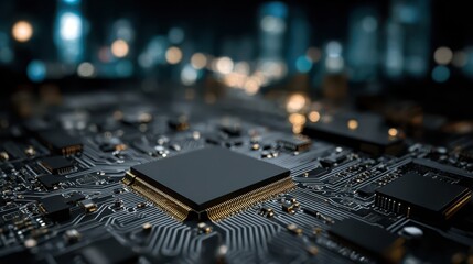 Intricate closeup of a computer chip, detailed look at modern technology