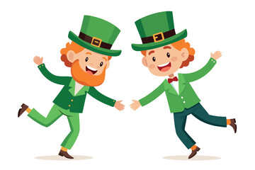 Two cheerful leprechauns celebrating st patricks day