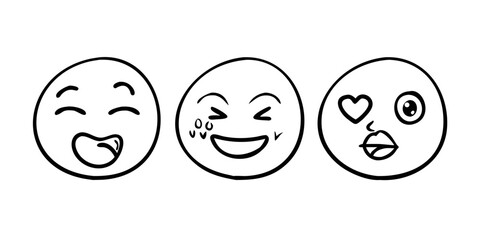 Happy laughing crying winking emoji faces vector
