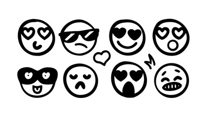 Happy Sad Angry Emoji Faces Doodle vector