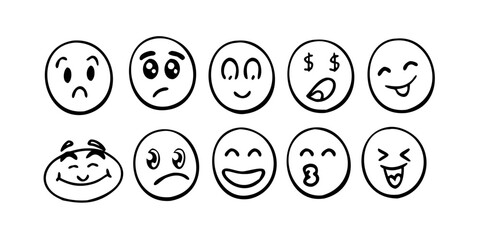 Happy smiling faces doodle art emoji