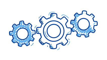 Interlocking blue gears doodle cogwheels