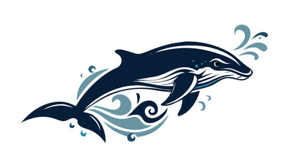 Majestic whale in stylized ocean waves water marine life © BOY