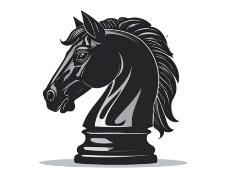  Top-Down Perspective of Black Chess Knight Vector, Emphasizing Shape and Silhouette, Isolated on White Background