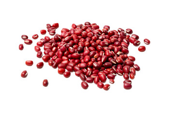 The High-resolution photo of red bean seeds, piled and scattered on the ground.