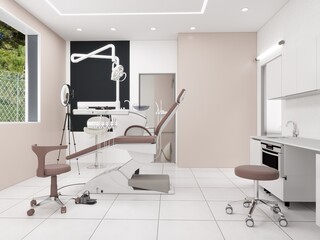 Bright dental clinic with modern equipment, ergonomic chair, clean minimal interior, and professional setup designed for patient comfort and advanced dental care