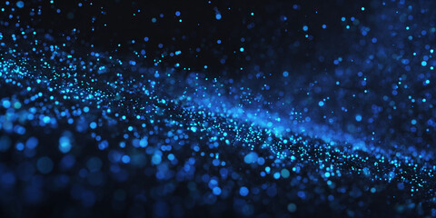 A dark background filled with many small, glowing blue particles creating a swirling effect.