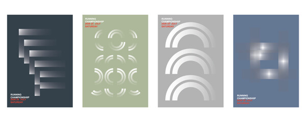 Modern gradient poster on green background vector set. Cover template with ash perspective geometric shapes different. Modern Design for wall art, flyers, brochures, covers , web banners,music