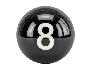  Classic Black  for Billiards, Front View, Isolated on White Background
