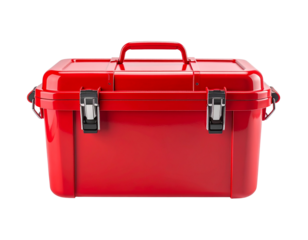  Durable Red Cooler Box, Front View, Isolated on White Background