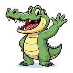 Happy waving cartoon alligator character cheerful reptile greeting friendly wildlife animal vector