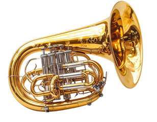 Golden Tuba Illustration, Large Brass Instrument for Symphony and Orchestra Concepts, isolated on White Background