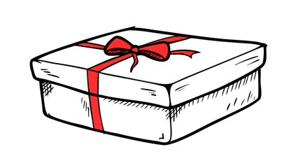 Red ribbon tied gift box present