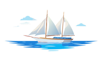 Fototapeta premium Sailboat on blue water with clouds sailing ocean