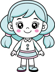 Cute Doll Girl Coloring Page | Printable Line Art for Kids
