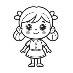 Cute Doll Girl Coloring Page | Printable Line Art for Kids
